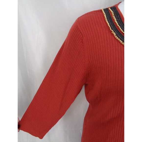 August Silk Ribbed Knit Sweater Top Size XL Embellished Neck New - Picture 5 of 8